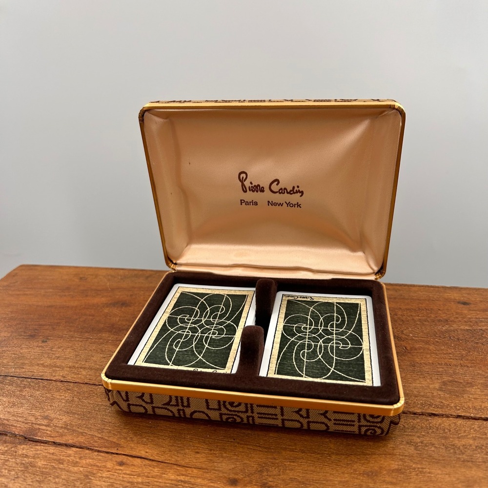 Vintage Pierre Cardin 1977 Playing Cards Double Deck Monogram Case Paris NY